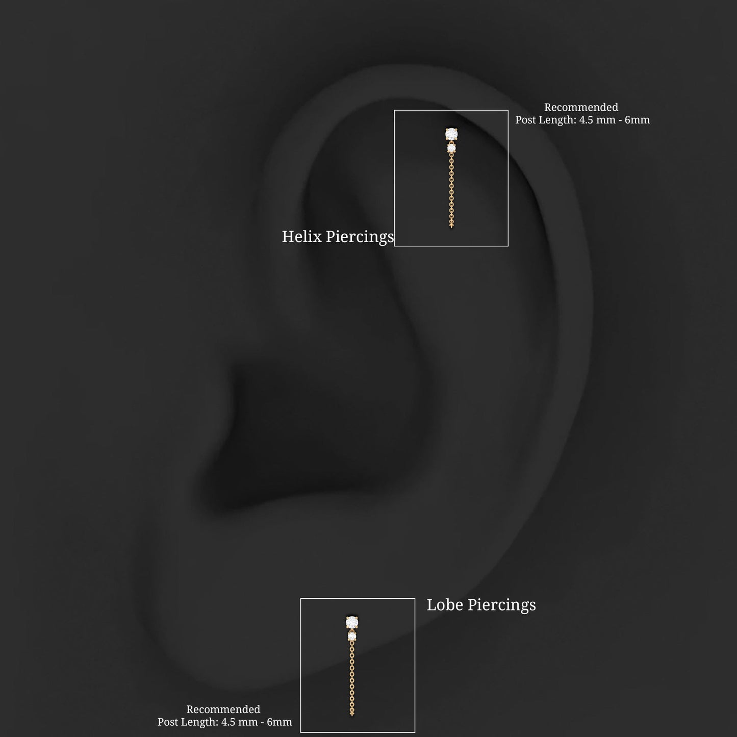 Round Moissanite Chain Drop Earring for Cartilage Piercing