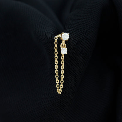 Round Moissanite Chain Drop Earring for Cartilage Piercing
