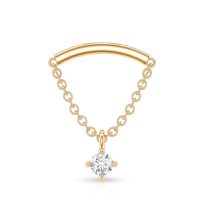 Curved Bar and Moissanite Chain Earring for Helix Piercing