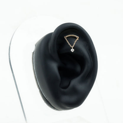 Curved Bar and Moissanite Chain Earring for Helix Piercing