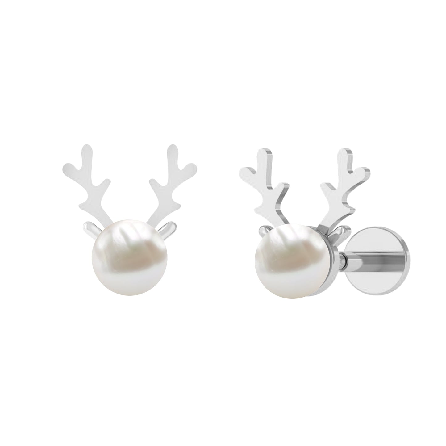 Natural Freshwater Pearl Solitaire Reindeer Earring