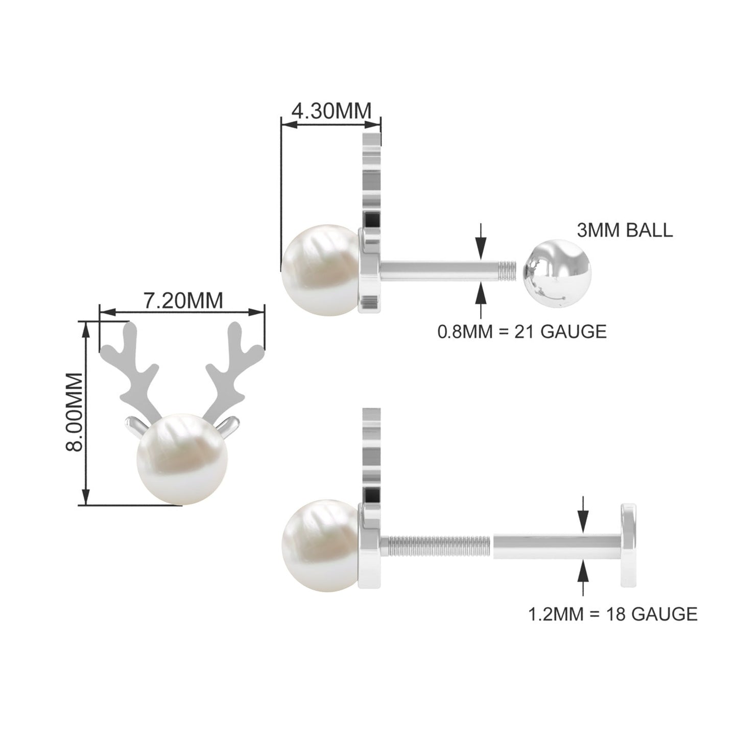 Natural Freshwater Pearl Solitaire Reindeer Earring