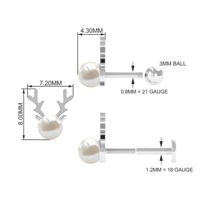 Natural Freshwater Pearl Solitaire Reindeer Earring