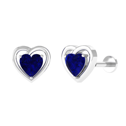 Heart Shape Sapphire Earring for Upper Lobe Piercing