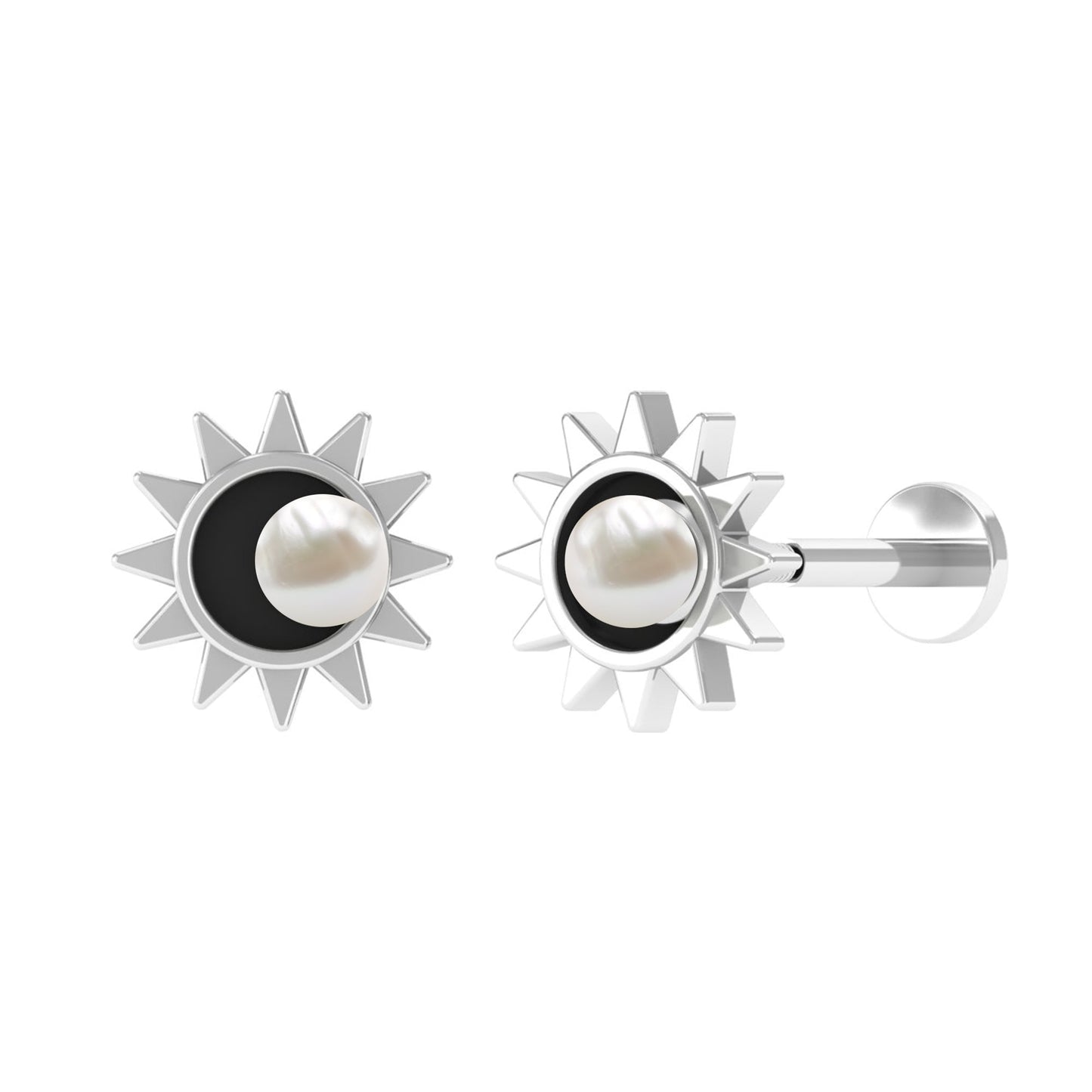 Freshwater Pearl Solitaire Celestial Earring with Enamel