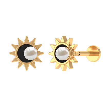 Freshwater Pearl Solitaire Celestial Earring with Enamel