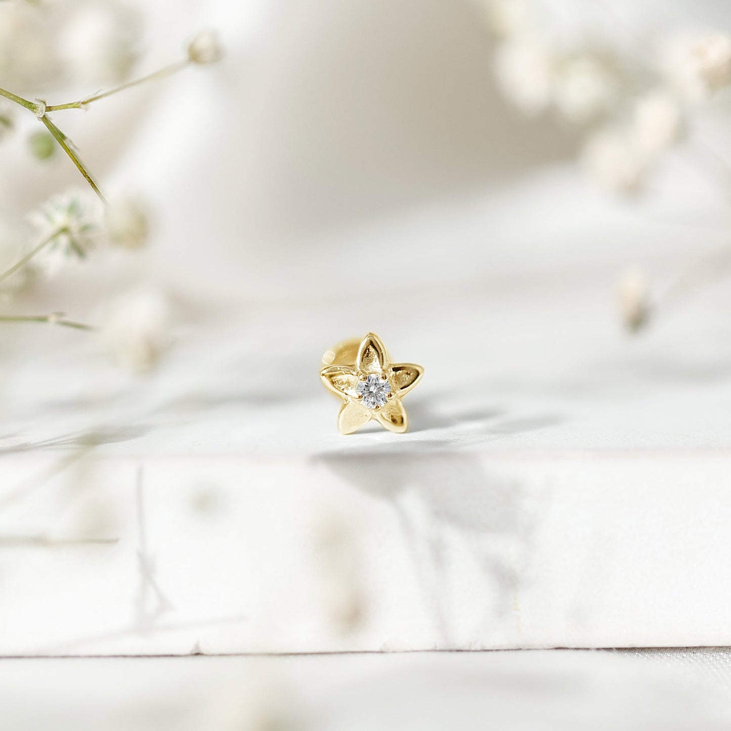 Nature Inspired Diamond Earring for Conch Piercing
