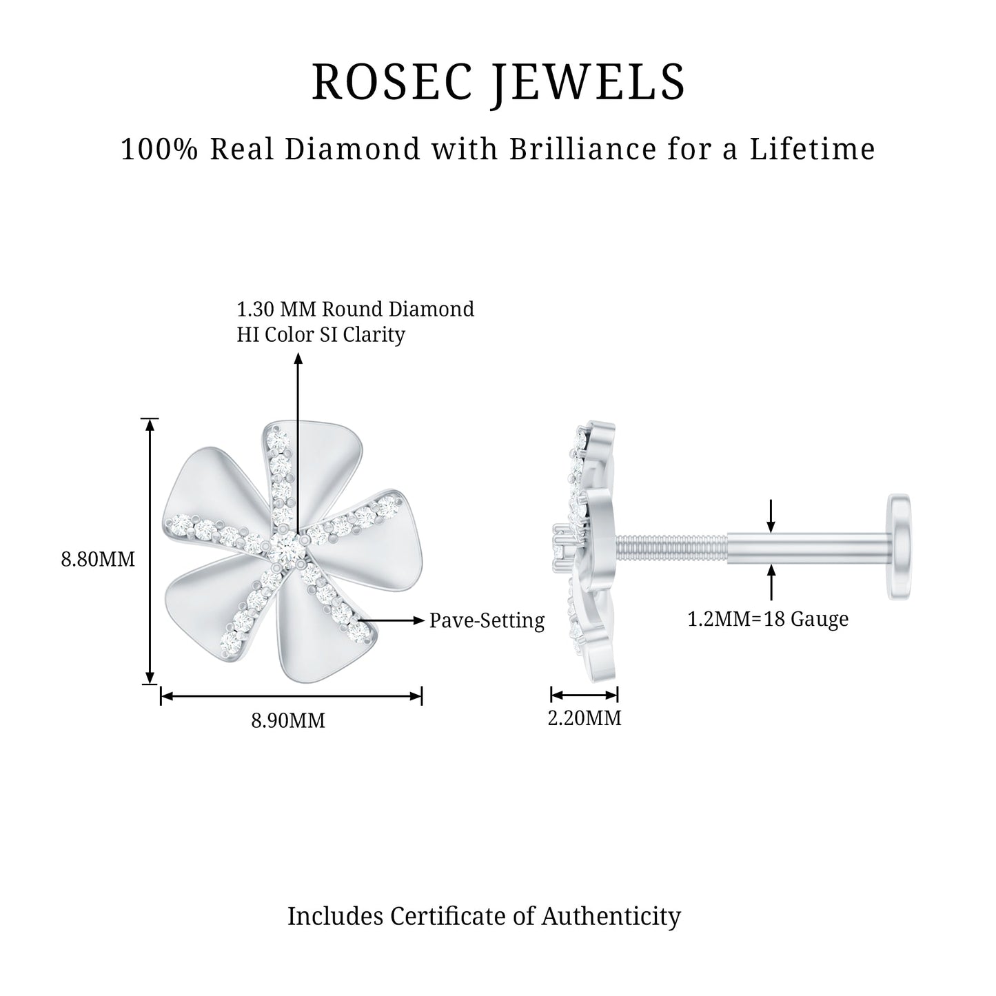Modern Diamond Flower Earring for Helix Piercing