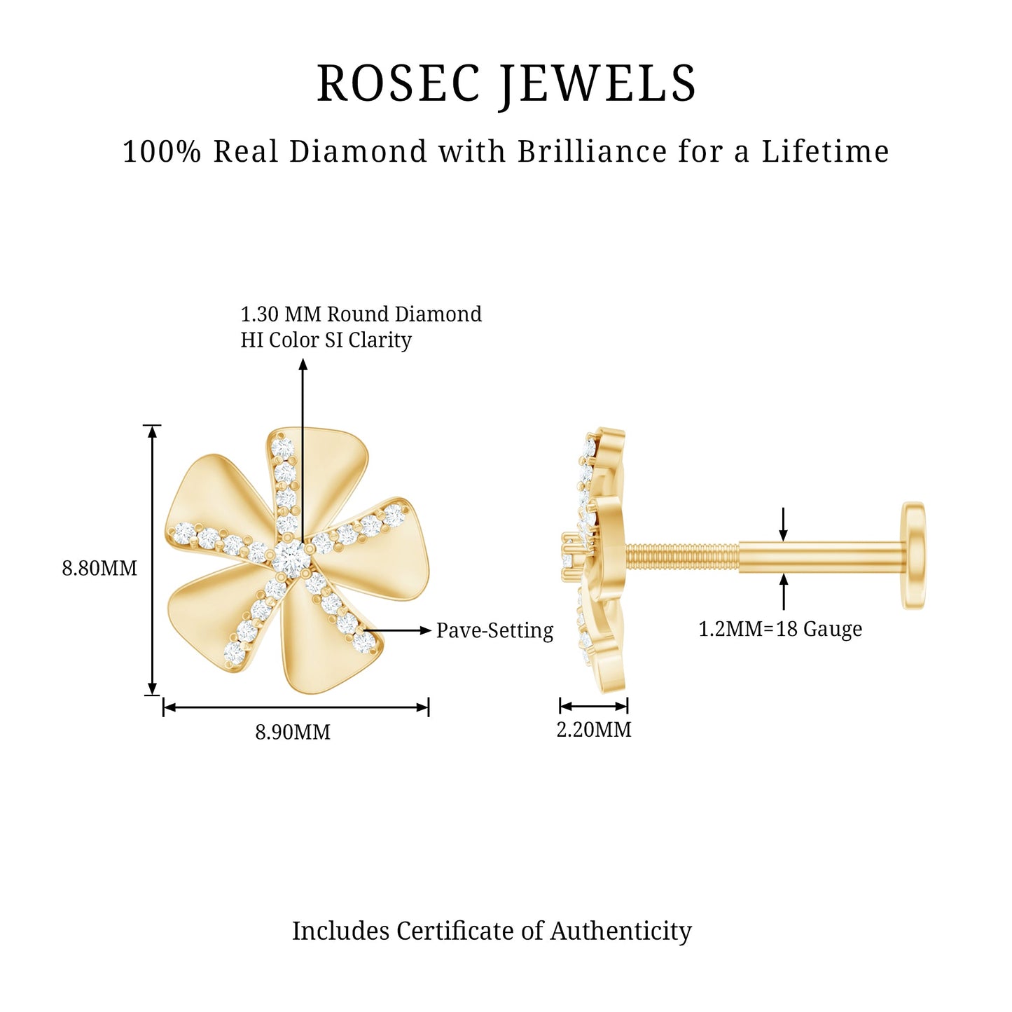 Modern Diamond Flower Earring for Helix Piercing