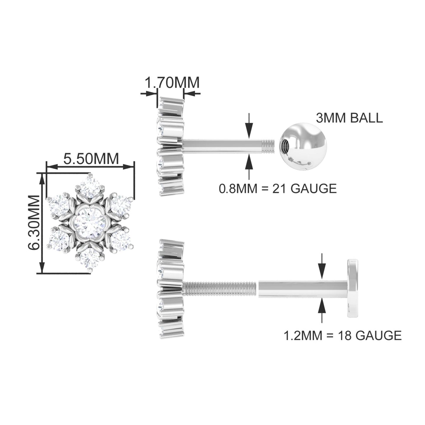 Nature Inspired Diamond Flower Earring for Helix Piercing