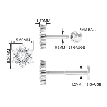 Nature Inspired Diamond Flower Earring for Helix Piercing