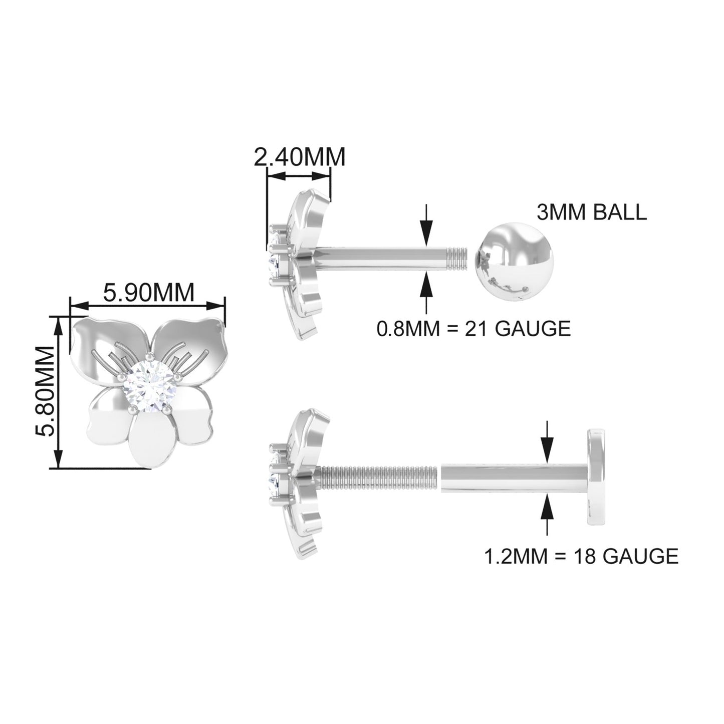 Nature Inspired Diamond Floral Helix Earring