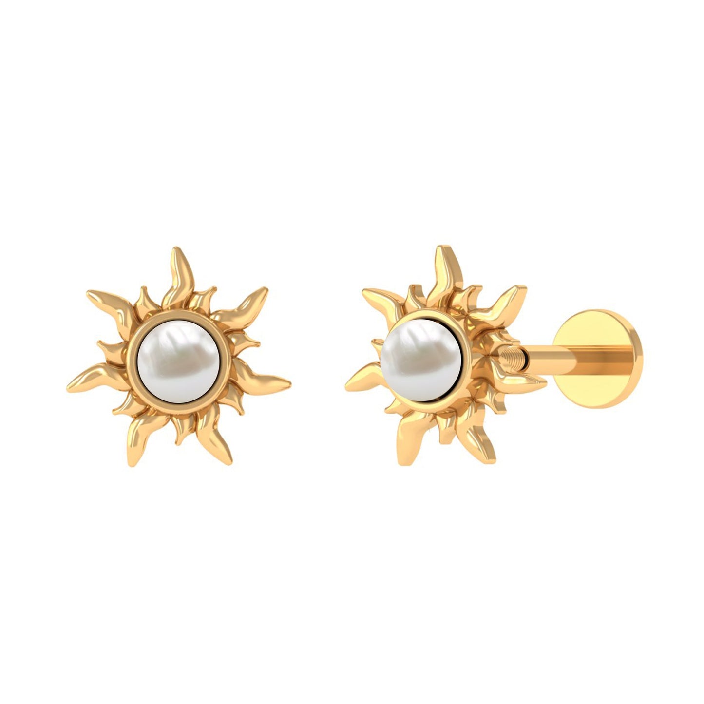 Freshwater Pearl Solitaire Sunburst Earring