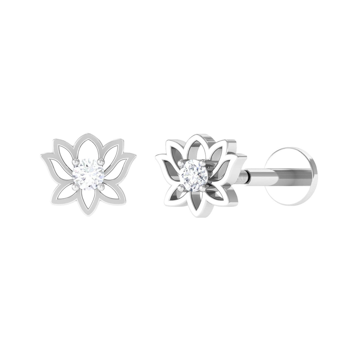 Nature Inspired Diamond Lotus Earring for Helix Piercing