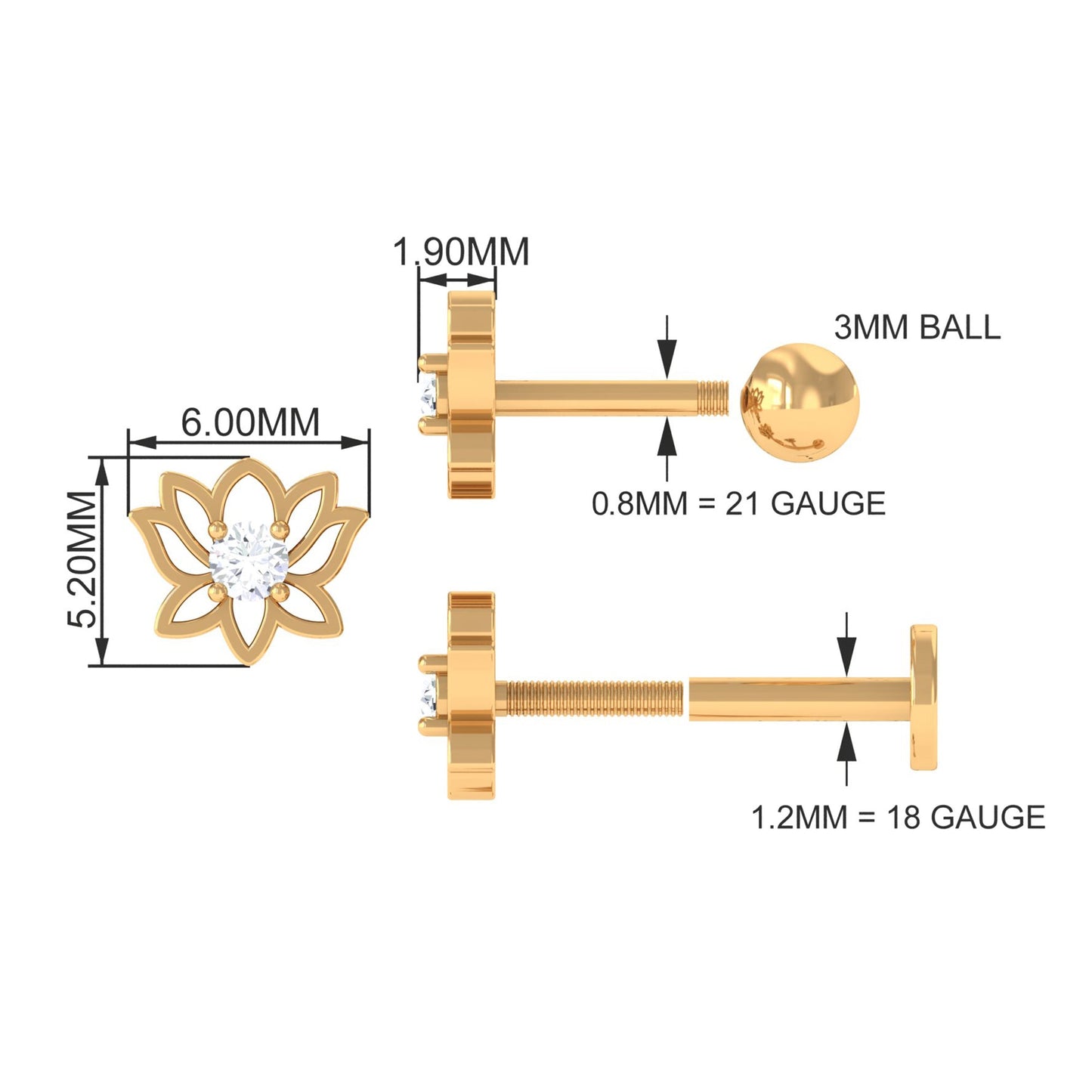 Nature Inspired Diamond Lotus Earring for Helix Piercing