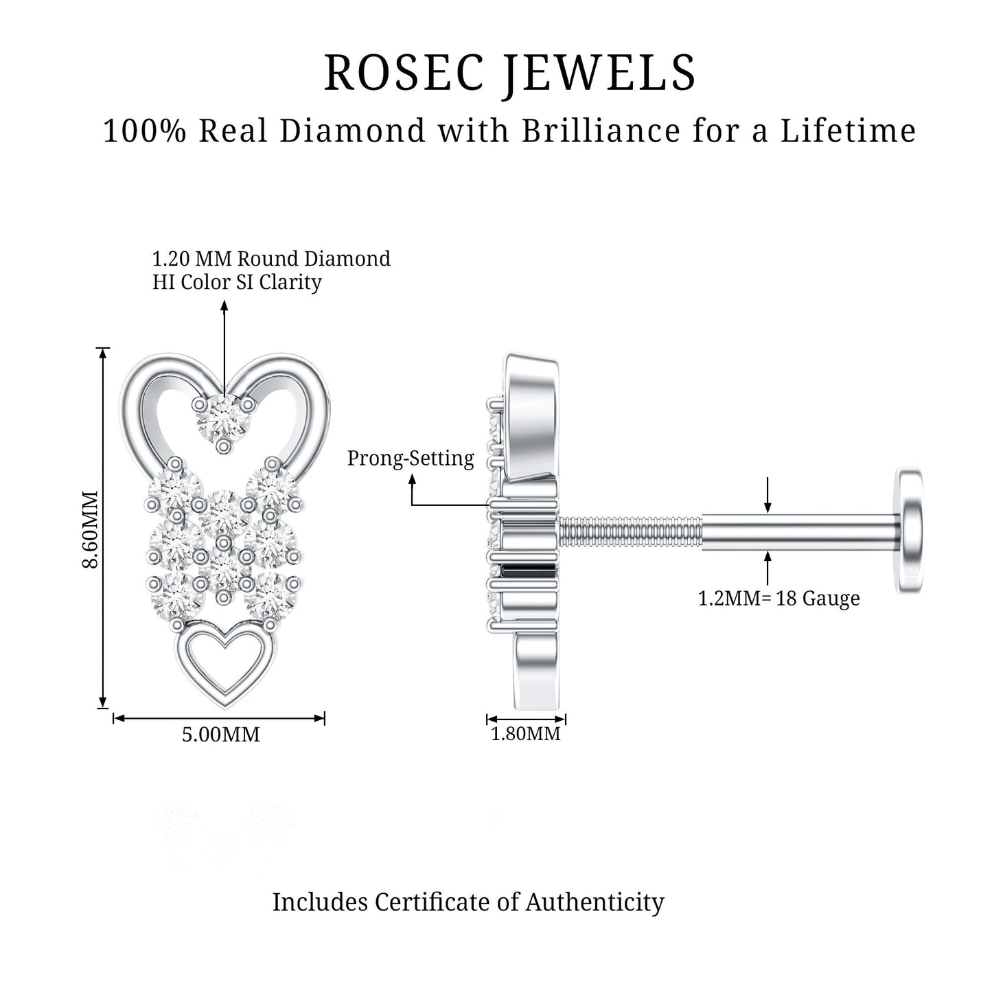 Diamond Heart Cartilage Earring