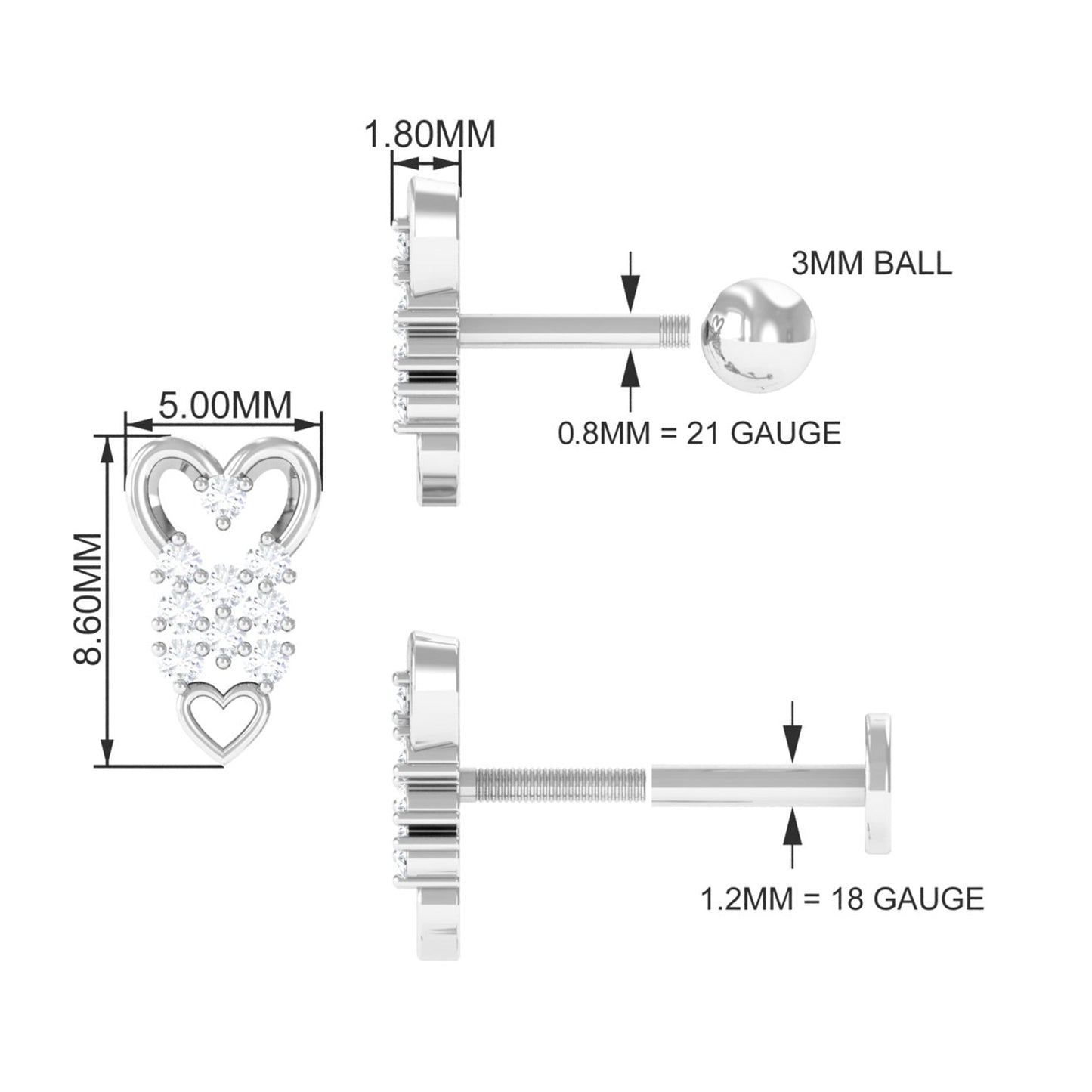 Diamond Heart Cartilage Earring