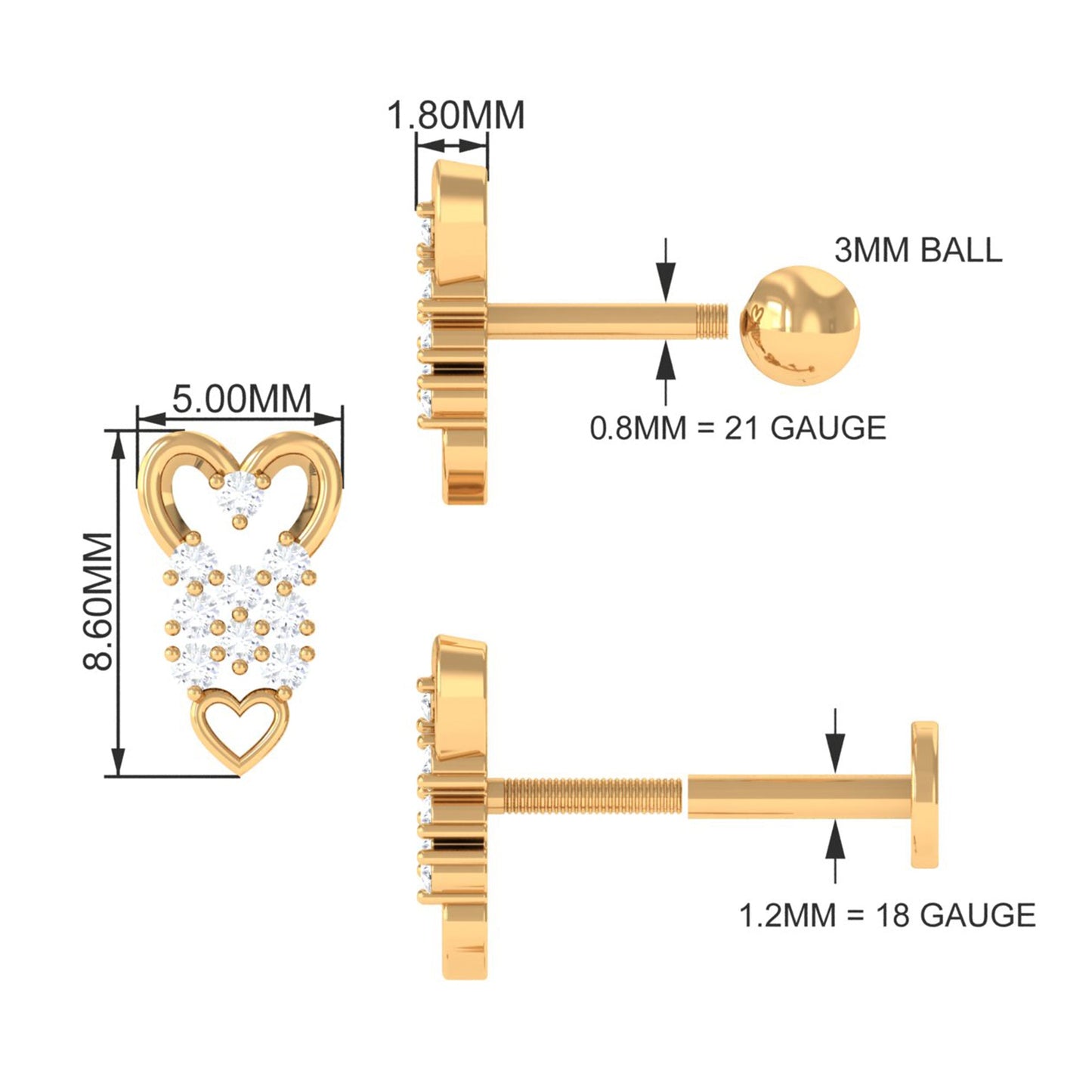 Diamond Heart Cartilage Earring