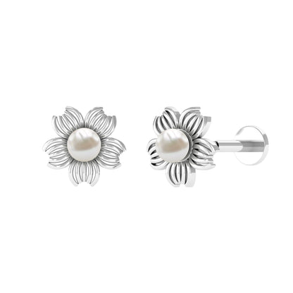 Real Freshwater Pearl Solitaire Flower Earring