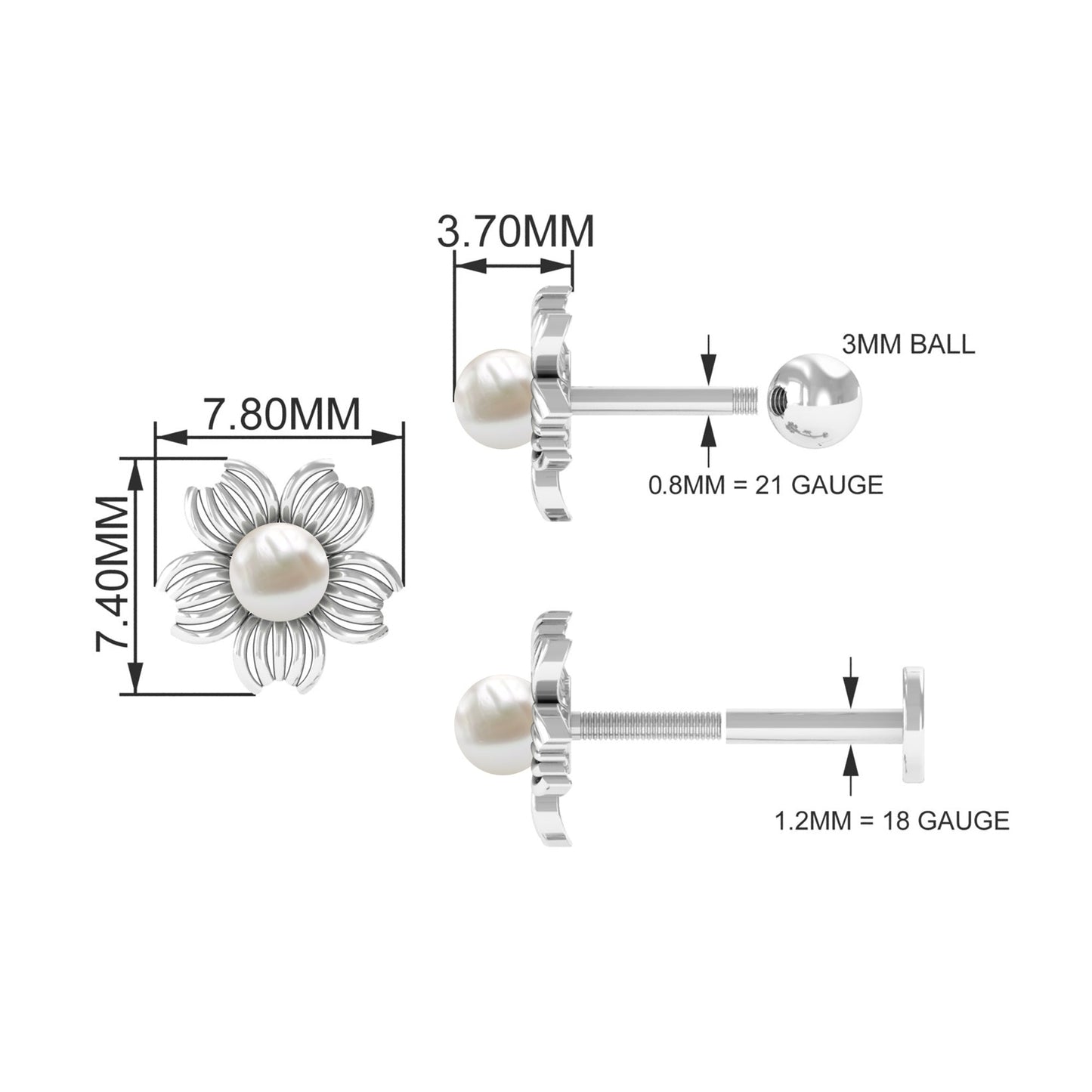 Real Freshwater Pearl Solitaire Flower Earring