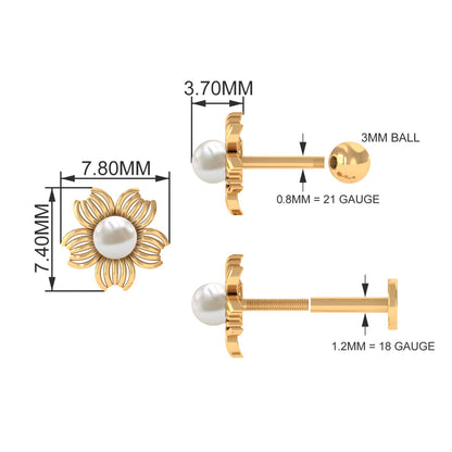 Real Freshwater Pearl Solitaire Flower Earring