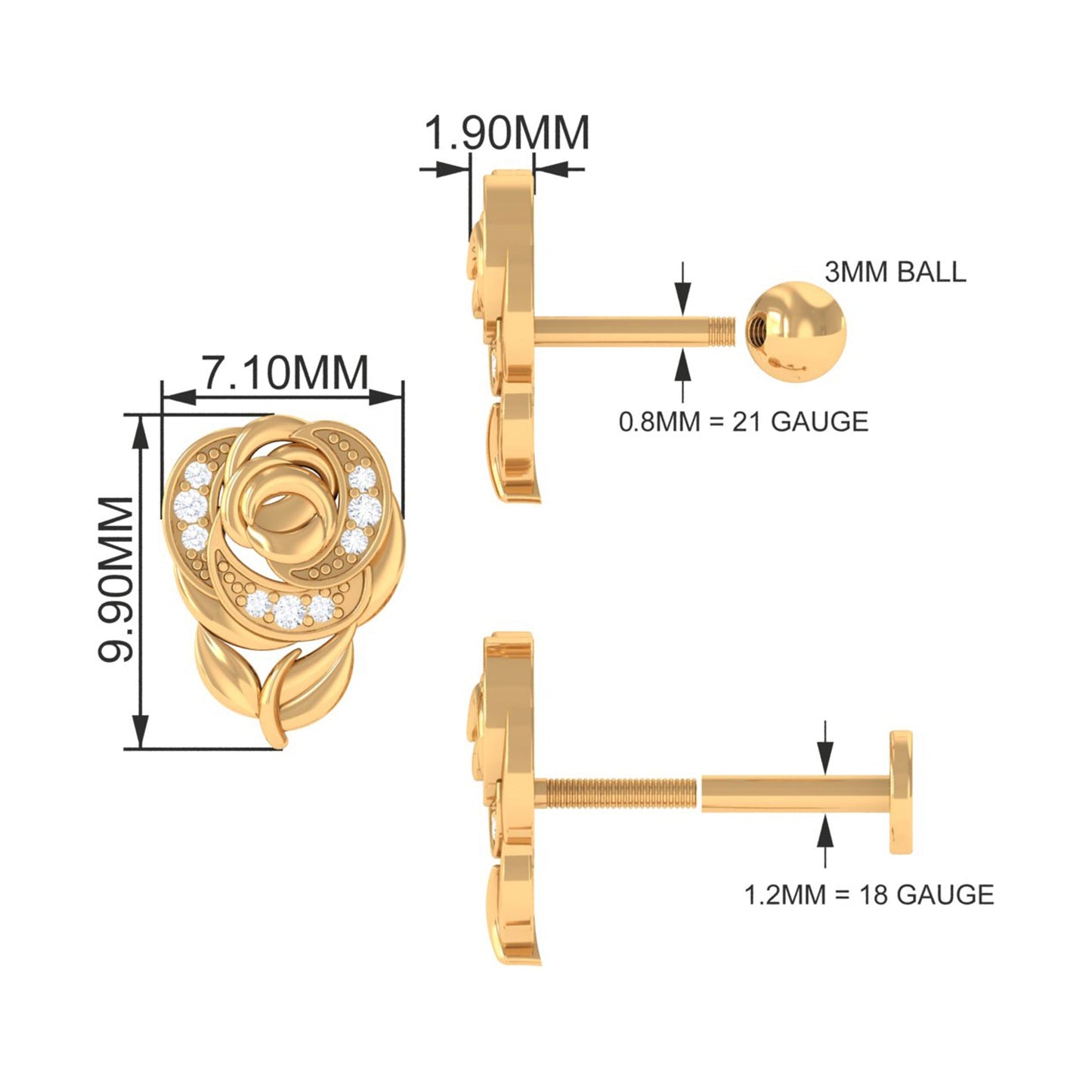 Nature Inspired Diamond Flower Helix Earring