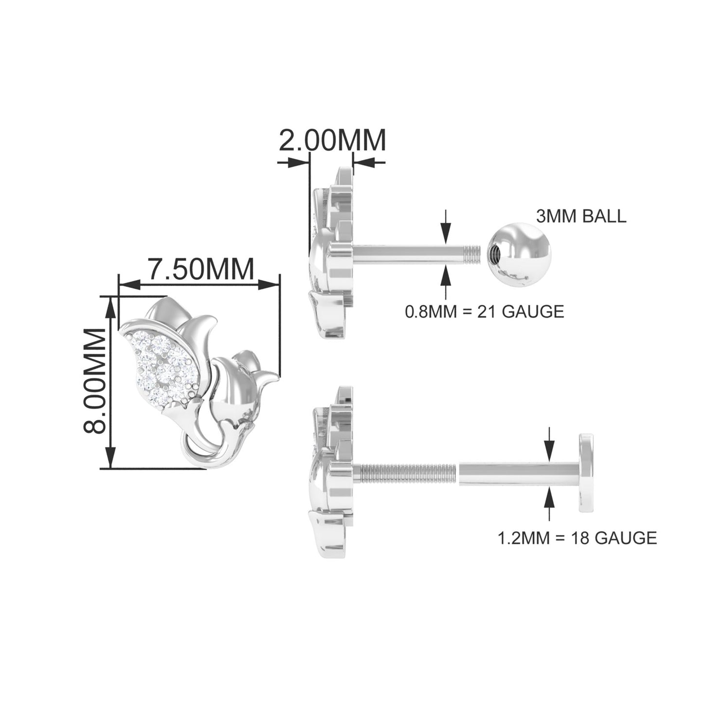 Diamond Floral Earring for Helix Piercing