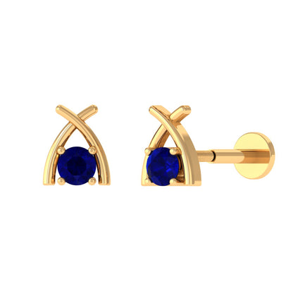 Minimal Blue Sapphire Solitaire Earring for Helix Piercing