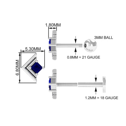 Real Blue Sapphire Solitaire Tragus Earring