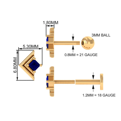 Real Blue Sapphire Solitaire Tragus Earring