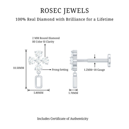 Simple Diamond Drop Earring for Helix Piercing