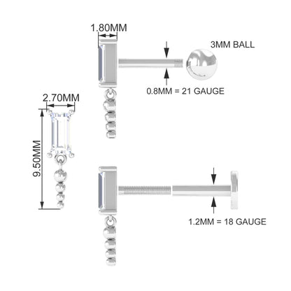 Baguette Diamond Cartilage Drop Earring