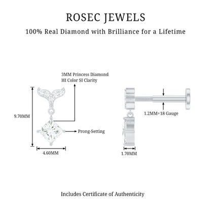 Fish Tail Diamond Drop Earring for Helix Piercing