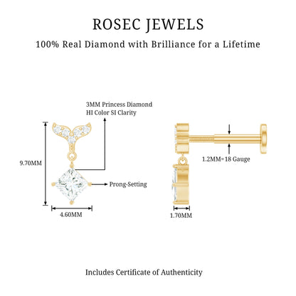 Fish Tail Diamond Drop Earring for Helix Piercing