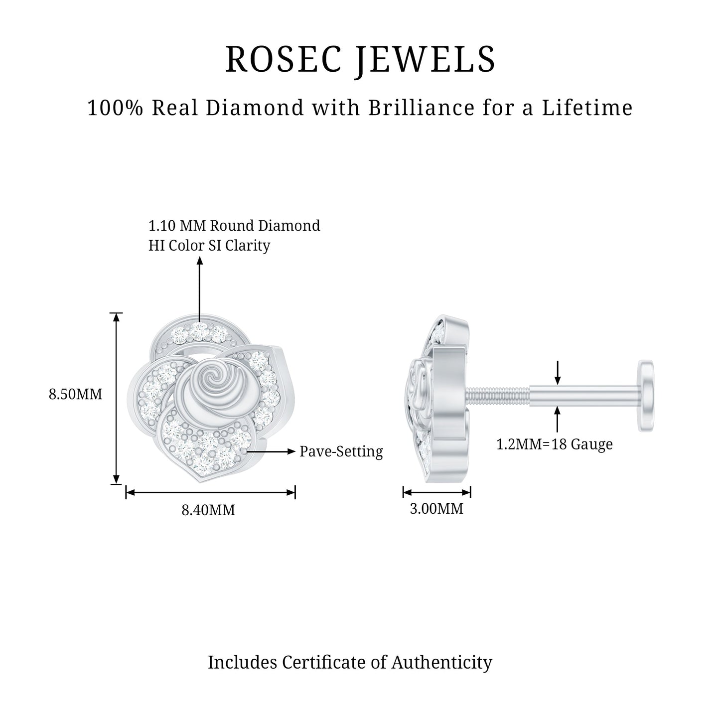 Certified Diamond Floral Earring for Helix Piercing