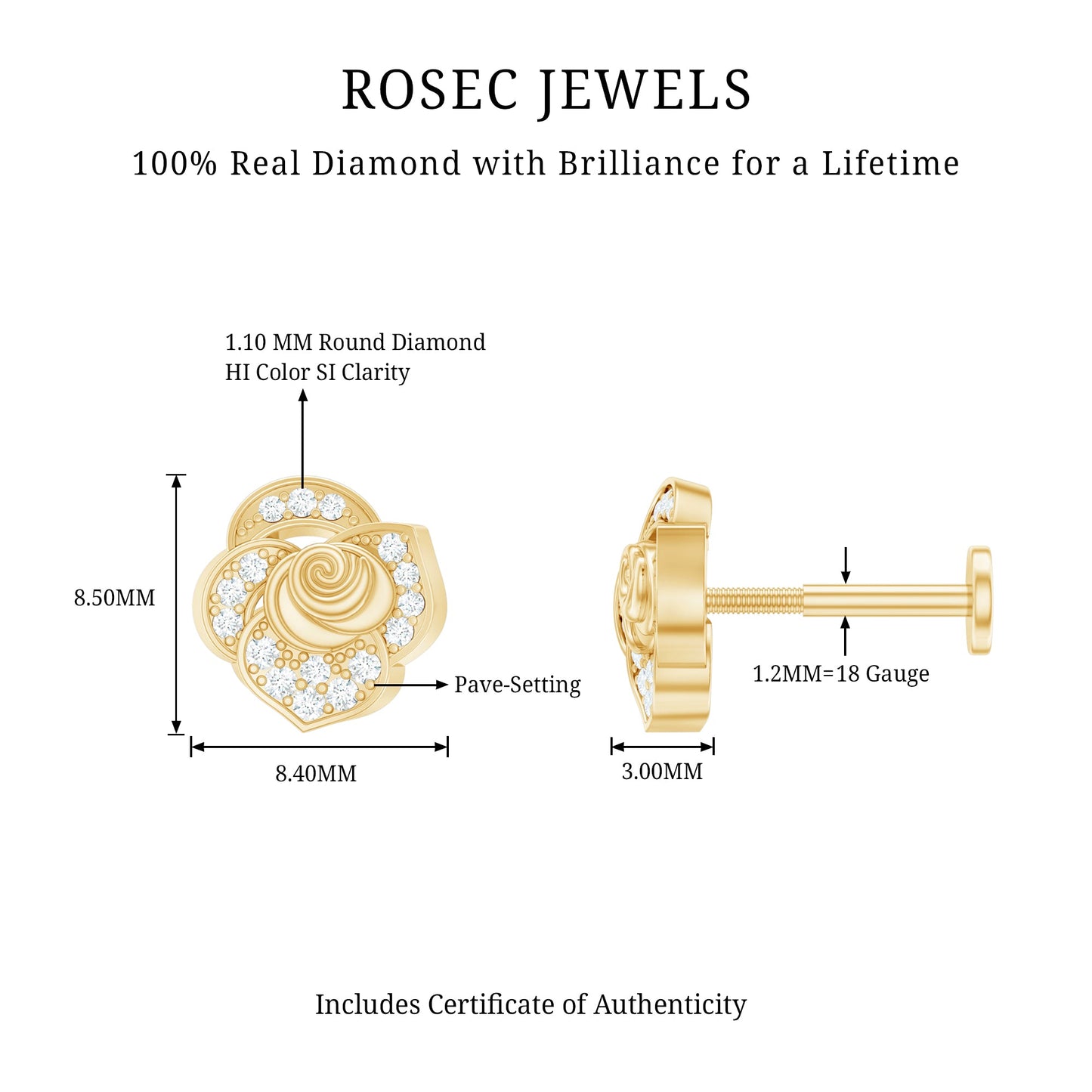 Certified Diamond Floral Earring for Helix Piercing