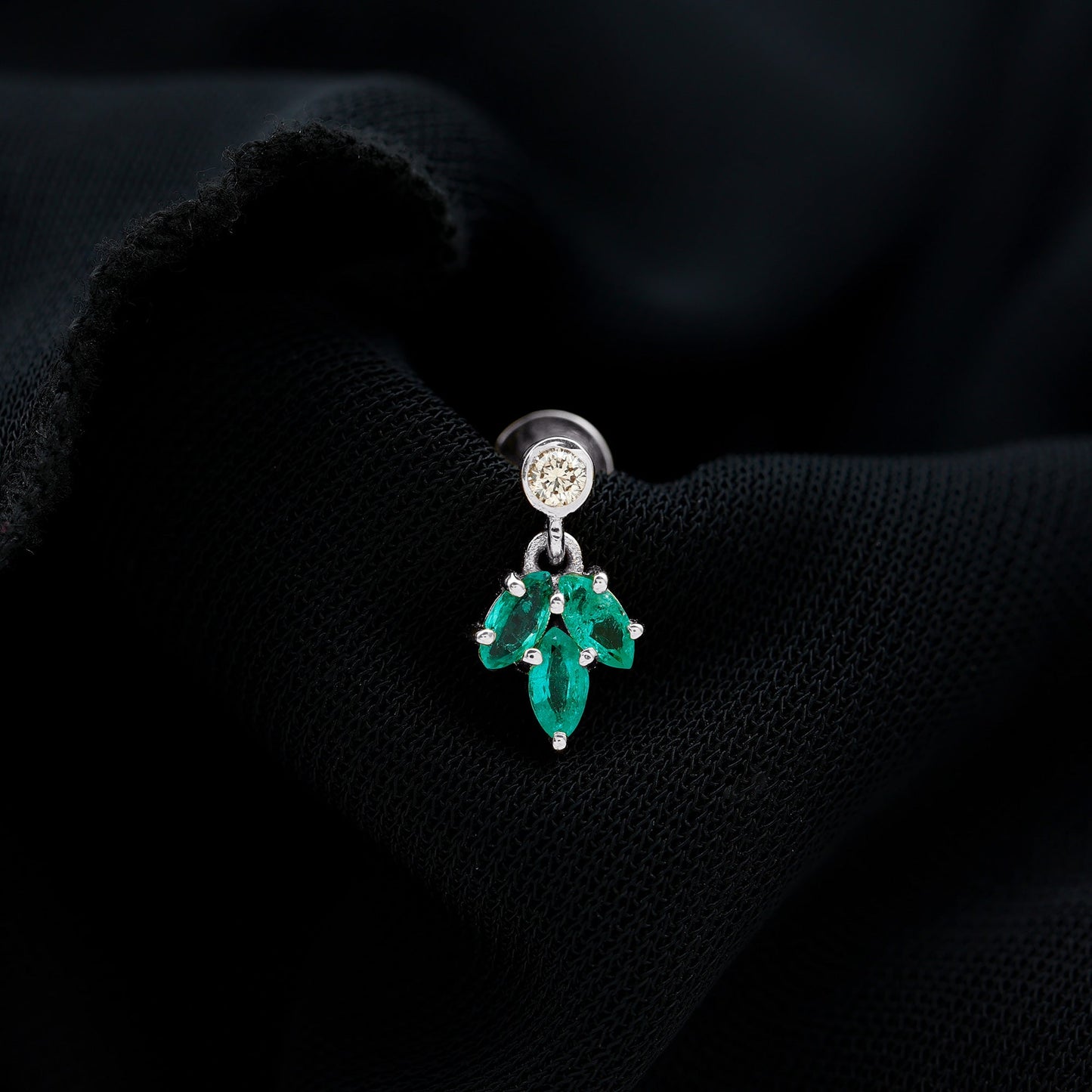 Marquise Emerald Leaf Earring for Helix Piercing