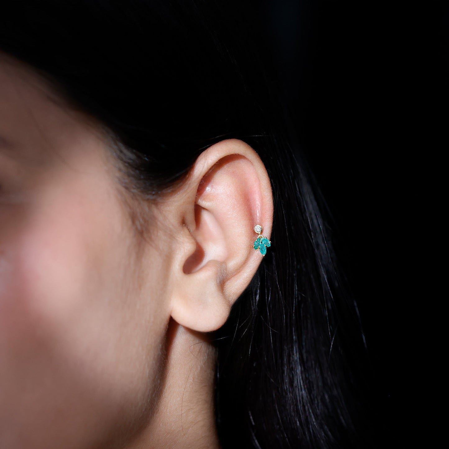 Marquise Emerald Leaf Earring for Helix Piercing