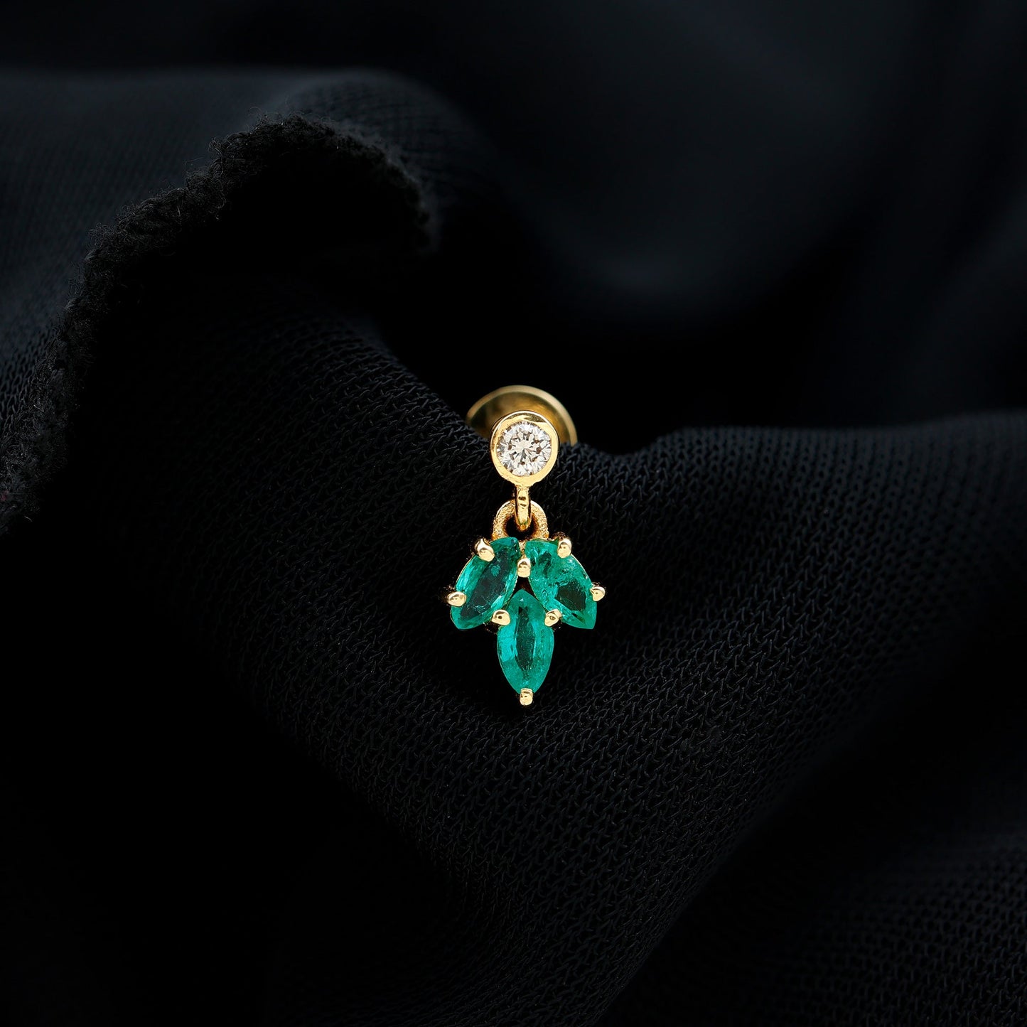 Marquise Emerald Leaf Earring for Helix Piercing