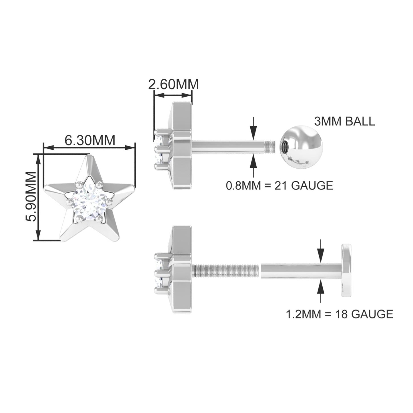 Diamond Celestial Star Earring for Conch Piercing
