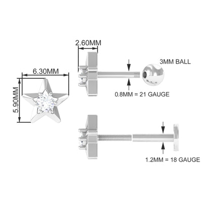 Diamond Celestial Star Earring for Conch Piercing
