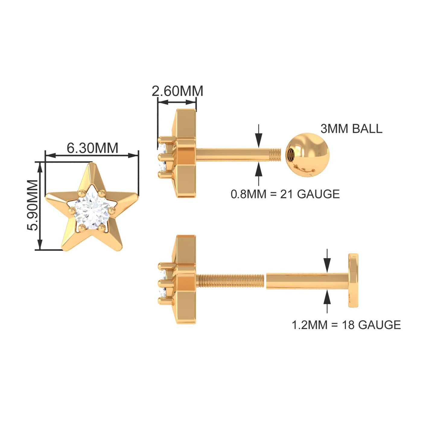 Diamond Celestial Star Earring for Conch Piercing