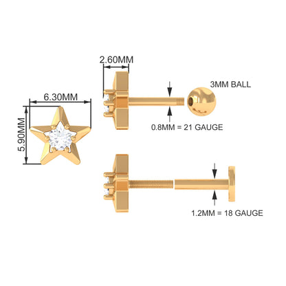 Diamond Celestial Star Earring for Conch Piercing