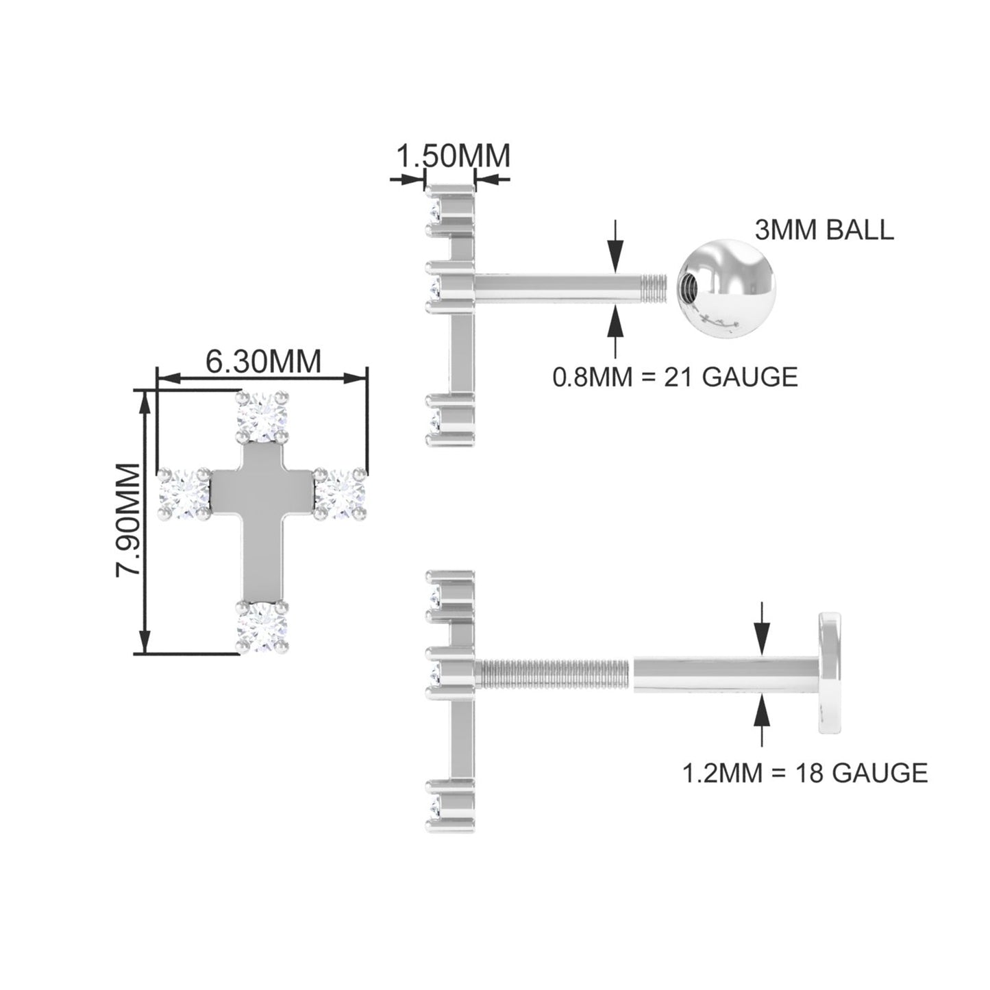 Diamond Cross Cartilage Earring