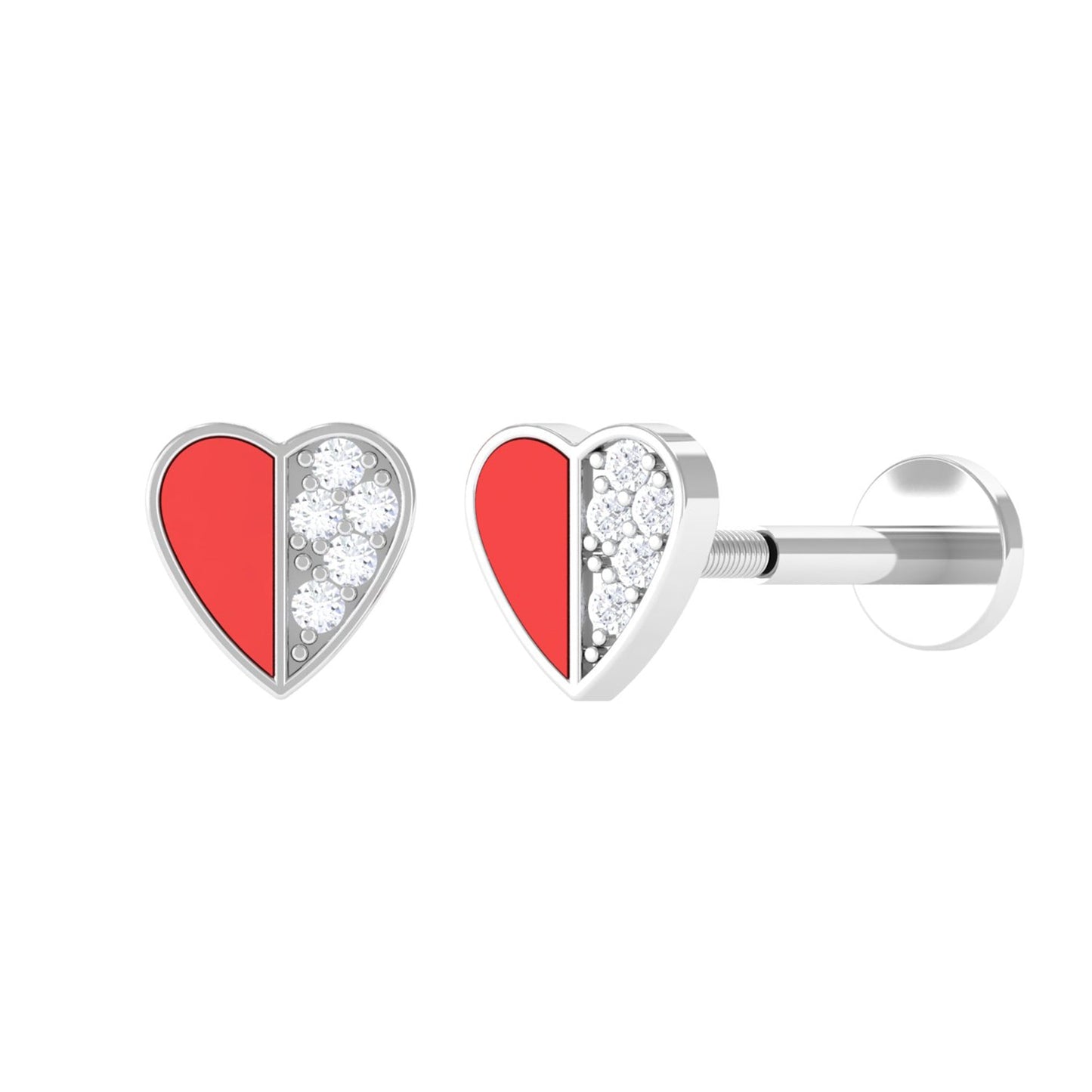 Cute Diamond Heart Earring with Red Enamel