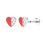 Cute Diamond Heart Earring with Red Enamel