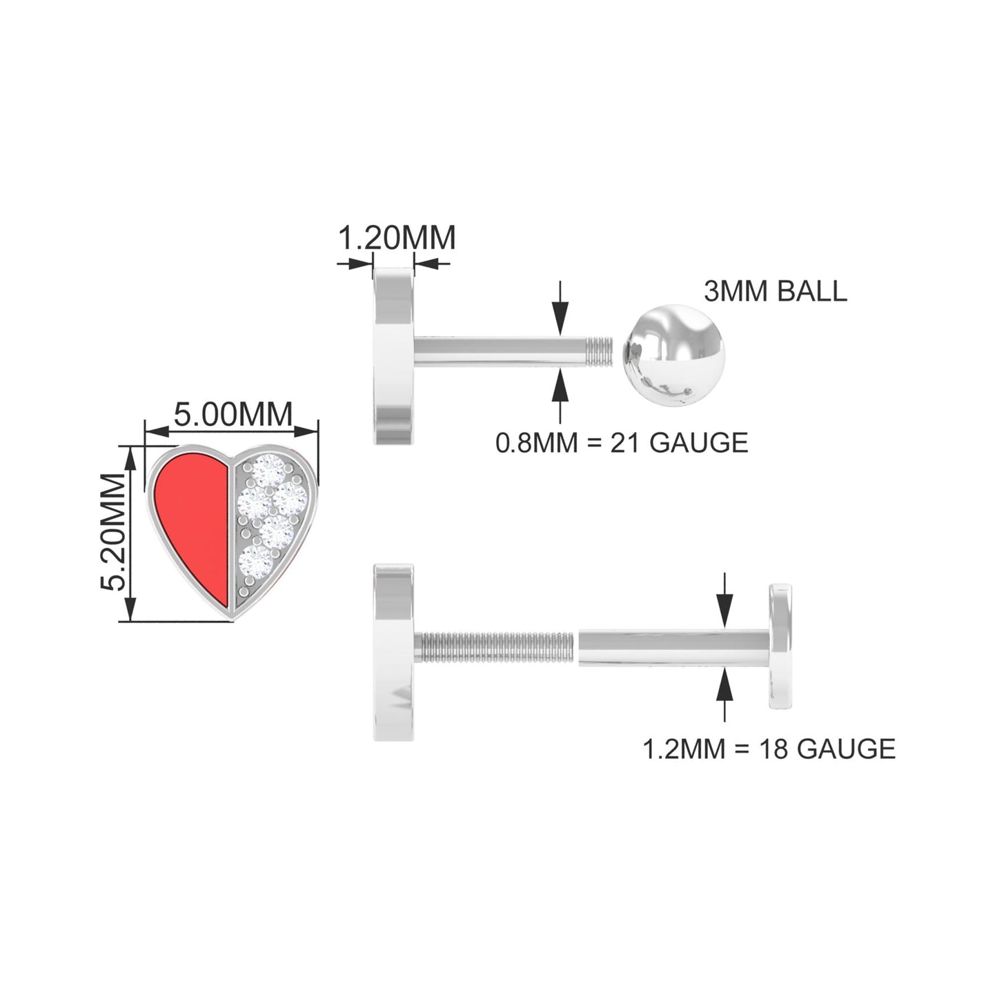Cute Diamond Heart Earring with Red Enamel
