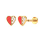 Cute Diamond Heart Earring with Red Enamel