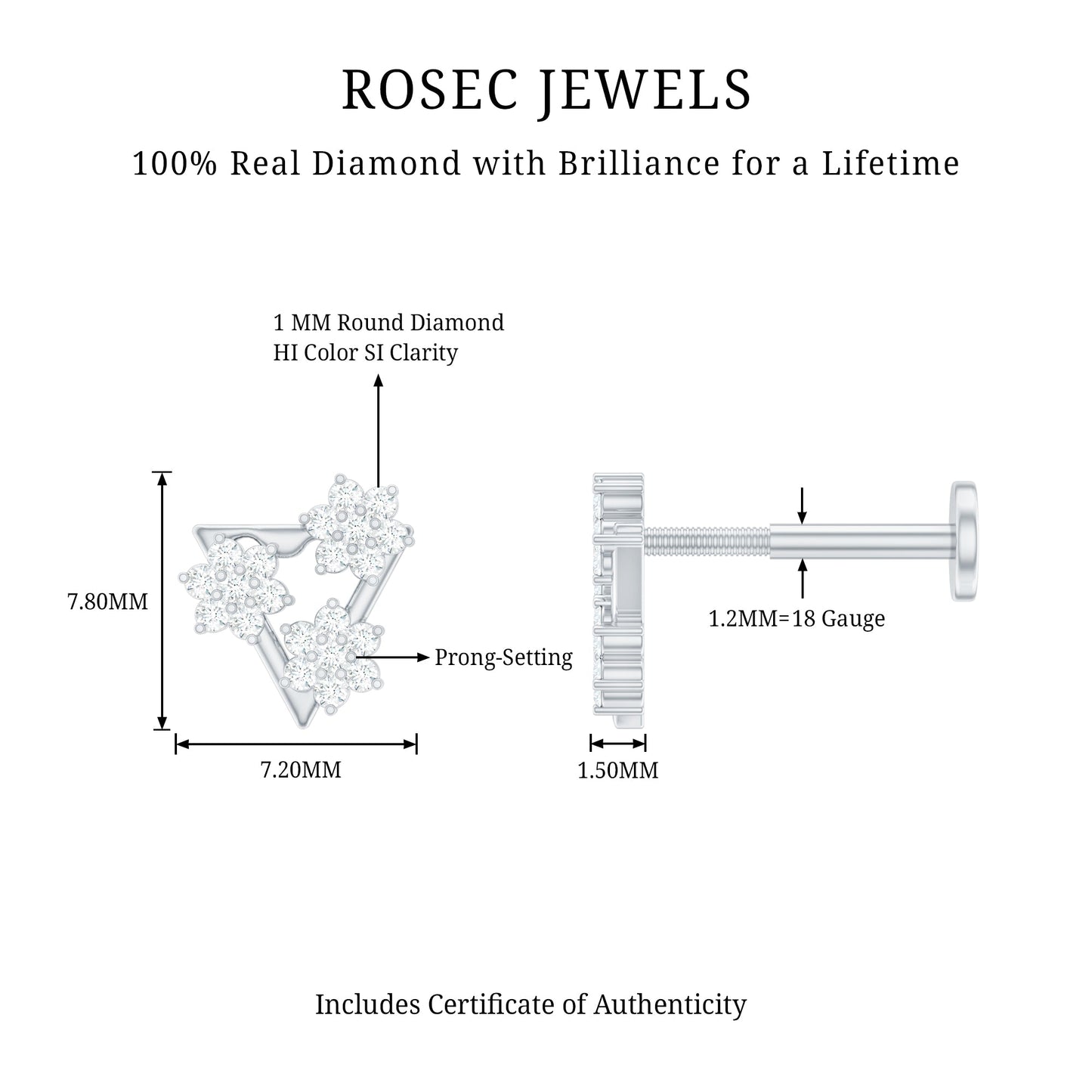 Diamond Triangle Earring for Helix Piercing