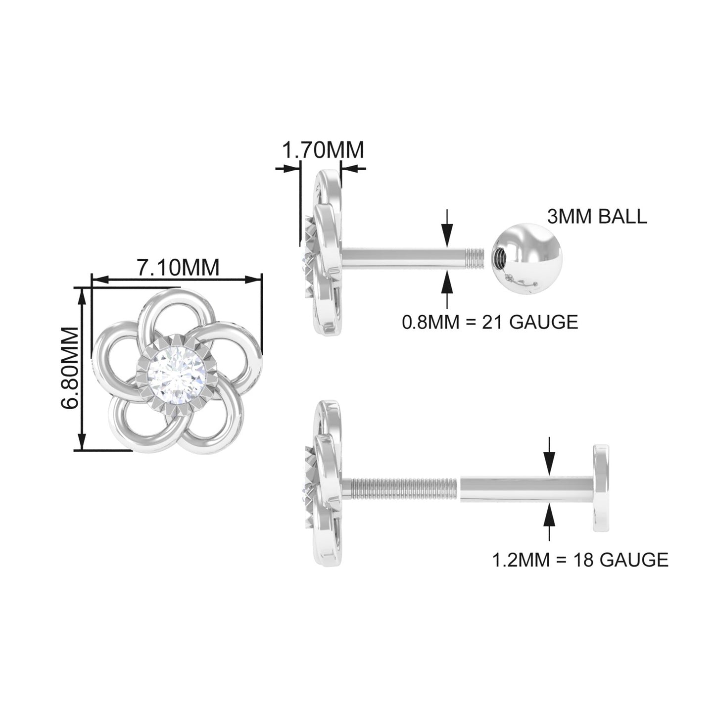 Diamond Flower Earring for Cartilage Piercing